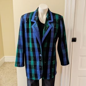 Rebecca Stessens plaid blue and green blazer